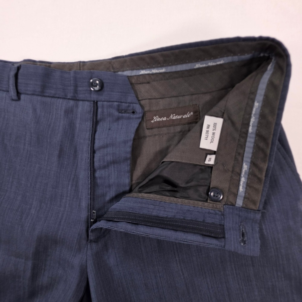Linea Naturale Mens 35 Blue 100% Wool Textured Flat Front Dress Pants Trousers - Picture 10 of 11